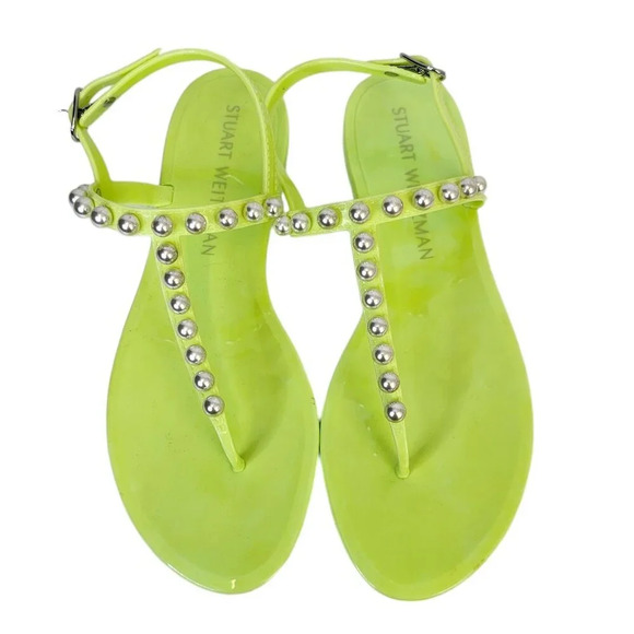 Stuart Weitzman Womens Goldie Jelly Sandals Size 10 Green Thong Buckle Pearl - Picture 2 of 8